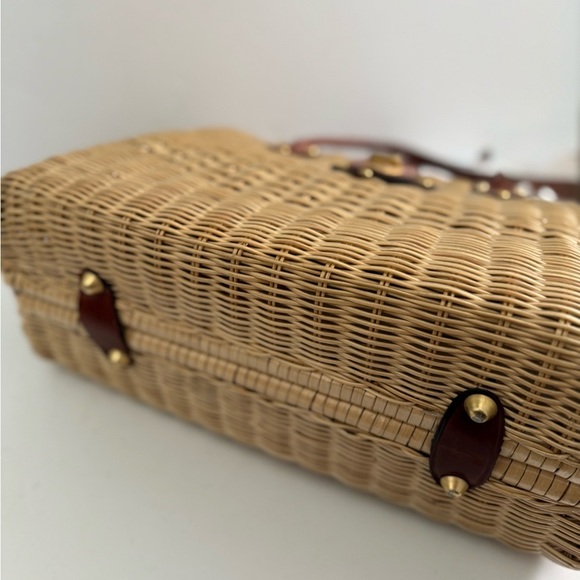 Vintage Marchioness 50s Woven Basket Top Handle Purse Bag Leather Turn Lock - Picture 10 of 11